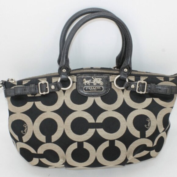 Coach Madison Signature Black & Gray Satchel Handbag Purse - Picture 1 of 12